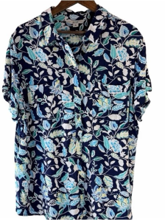 croft & barrow Tops - Croft & Barrow Navy Floral Short Sleeve Challis Camp Shirt Top Large